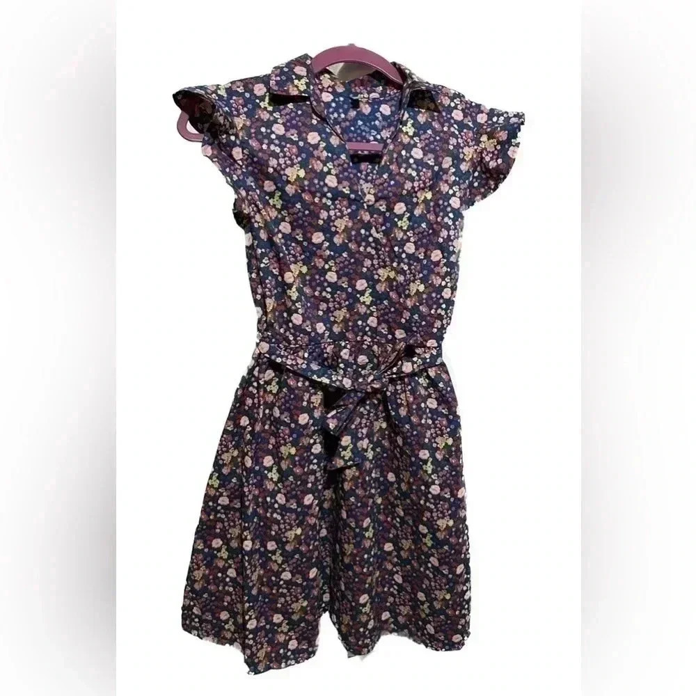 United colors of Benetton floral ruffle sleeve wrap dress with belt XS - Picture 6 of 7